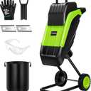 VIVOSUN 15-Amp Electric Wood Chipper Shredder with 1.57" Hopper & 50L Collection Bag, Includes Plunger, Extra Carbon Blades, Safety Goggles & Gloves for Yard Waste, Branches, and Leaves (Green)