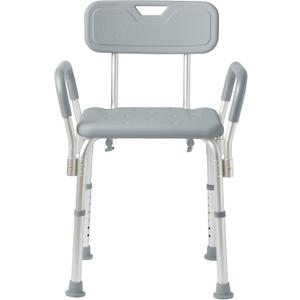 Medline Shower Chair Seat with Padded Armrests and Back, Heavy Duty Shower Stool for Bathtub, Slip Resistant Shower Seat with Adjustable Height, Shower Bench for Inside Shower with 350 lb Capacity (Grey)