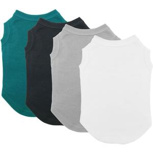 Chol&Vivi Plain Dog Shirt, 4pcs Blank Cotton Shirts Fit for Extra Small to Extra Large Size Dogs, Sleeveless Apparel Soft and Lightweight, Tank Top for All Breeds, Black/Grey/White/Dark Green, Large (L (19" Chest))