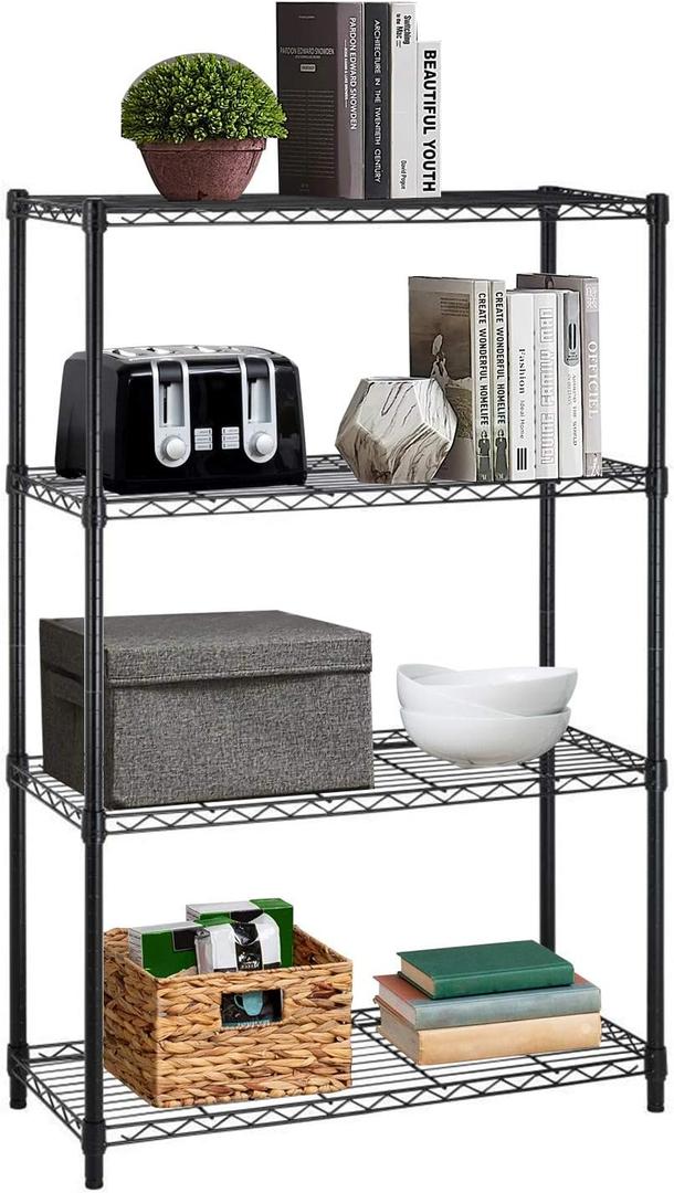 14x36x54 Inch 4-Shelf Storage Shelves Heavy Duty Shelving Unit for Kitchen Metal Shelves Garage Organizer Wire Rack Shelving Storage Unit Shelf Adjustable Utility NSF Certification Commercial (14Lx36Wx54H, Black)