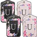 Initial Luggage Tags for Suitcases 4 Pack TSA Approved, PU Leather Luggage Suitcase Tags for Travel Baggage Name Personalized, Bag Tags for Easy Identification - Black & Pink Floral (Letter U)