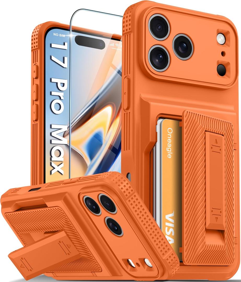 Oneagle Wallet for iPhone 17 Pro Max Case with Card Holder (4-5 Cards) [RFID Blocking] [Screen Protector] Full Camera Protection, with Kickstand 15FT Shockproof Heavy Duty Case for iPhone 17 Pro Max