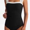 One Piece Swimsuit for Women Tummy Control Bathing Suits Full Coverage Wide Straps Swim Suit Color Block Swimwear (Black, M)