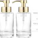 Foaming Soap Dispenser Set, 12 Oz Glass Hand Soap Dispenser with 304 Rust Proof Stainless Steel Pump, Waterproof Labels, for Bathroom Decor Kitchen College Dorm, Clear Gold Pump 2 Pack