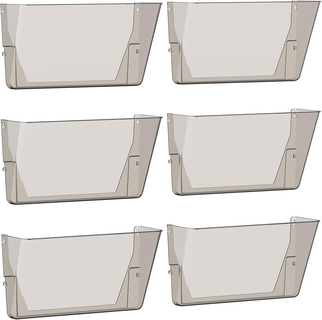 Gawerk Clear Acrylic Single Pocket, Plastic Hanging Wall Mount File Holder for Office Home (Gray, 6 Pack)