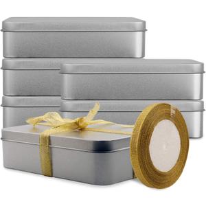 Coobbar Empty Metal Tins Box with Lid,6 Pack Stainless steel Tins Cans Storage Container for Treats, Gifts, Candle, Favors and Crafts, Silver (7 x 4.3 x 1.57 Inches)