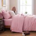 DOWNCOOL 7 Pieces Pink Queen Comforter Set, Pintuck Pinch Pleat Bed in a Bag, Soft Microfiber All Season Bedding Set for Bedroom with Sheets, Pillowcases & Shams