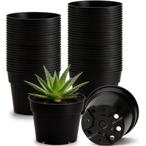 RooTrimmer 50 Pack 6 Inch Nursery Pots, Plastic Flower Pots, Thick Plant Pots with Drainage Hole for Planting Outdoor/Indoor Plants Succulent Herb (Black)