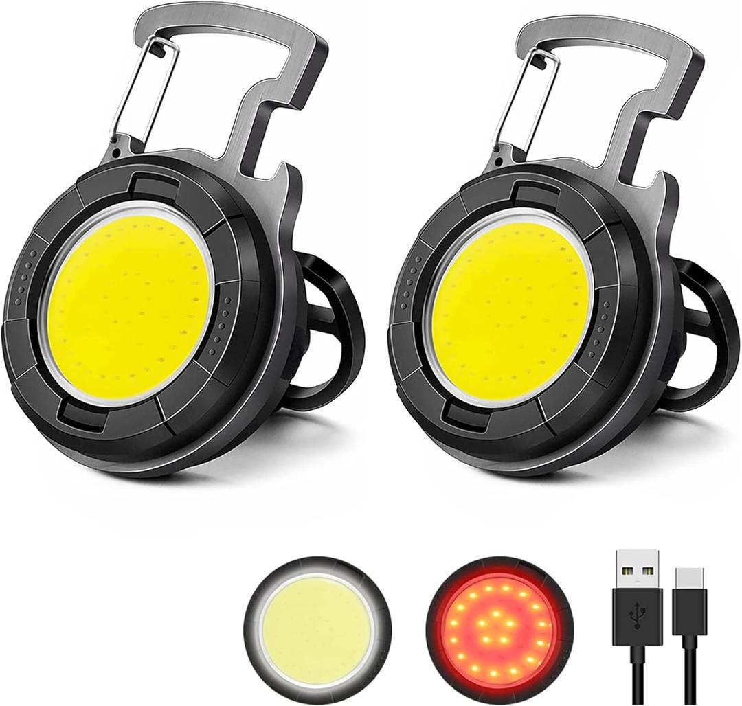 SEFONE Keychain Flashlight 2 Pack, 1000 Lumens EDC Flashlight COB Work Light, Bottle Opener Keychain Mini Pocket Flashlight with Magnet Bracket Folding for Biking Fishing Running