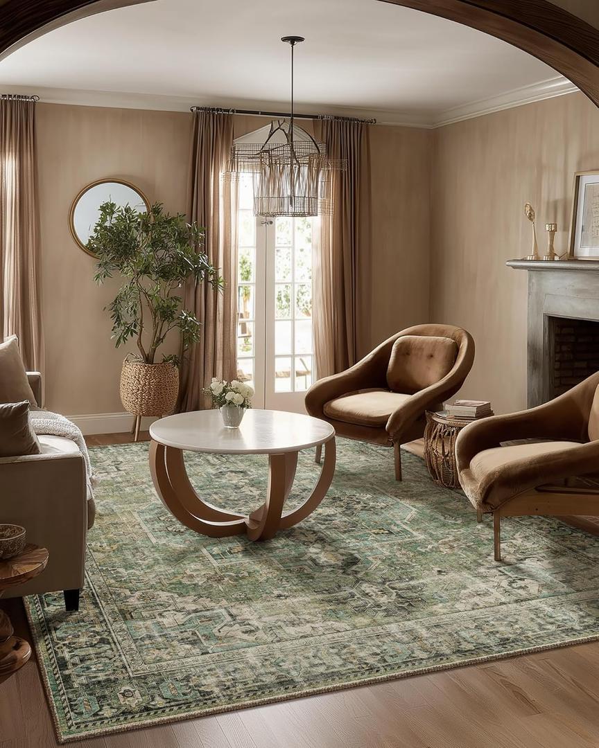 5x7 Area Rugs for Living Room: Washable Bedroom Rug Boho Vintage Rugs Stain Resistant Non Slip Low Pile Soft Lightweight Carpet for Kitchen Dining Room Farmhouse Nursery Kids Room