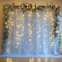 Tulle Backdrop Curtain with Lights String 10FT X 8FT Baby Blue Sheer Tulle Backdrop Curtains for Wedding Birthday Party Reception Photo Booth Background Decorations (2 Panels 5x8FT)