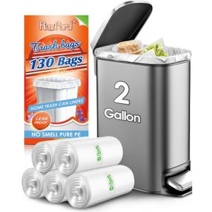 2 Gallon 130 Counts (fit 1.8-2 Gal) Small Trash Bags Garbage Bags by RayPard, 6-7.5 Liter Waste Basket Liners fit 1.6-2, 2.1, 2.2 Gal Trash Can for Home Office Kitchen Bathroom Bedroom, Clear 5 Pack