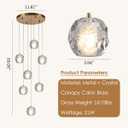 Brass Modern Chandelier, 7 Lights Bubble Crystal Pendant Light, 59" Long Chandelier Bubble Raindrop Chandelier Light Fixture for Entryway Foyer Staircase