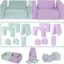 Kids Couch, Oderless & Skin-Friendly Modular Kids Play Couch, Foam Castle and Floor Sofa for Playroom, Ideal Gift for ChildrenGreen/Cyan