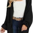 MEROKEETY Women's 2025 Fall Open Front Chunky Knit Sweater Oversized Lantern Sleeve Cardigan Outwear (Medium, Black)