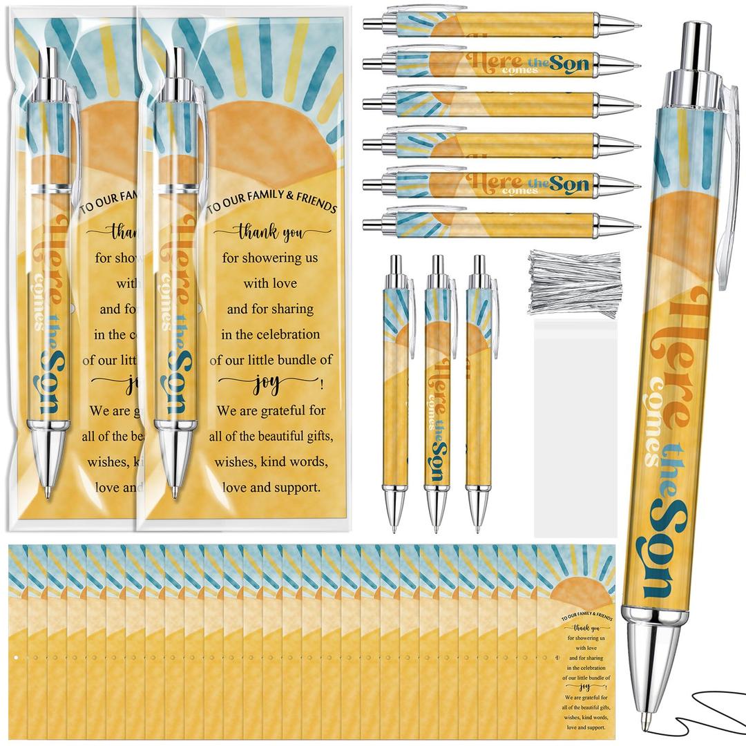 36 Sets Here Comes the Son Baby Shower Favors Bulk Includes 36 Rolling Paper Ballpoint Pens 36 Greeting Bookmarks for Boho Sun Birthday Gender Reveal Party Game Prize Party Favors Return Gifts