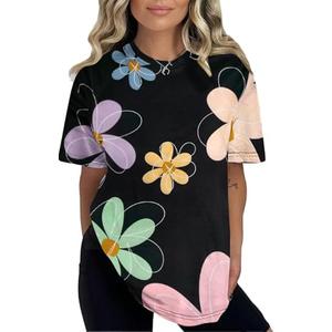 Daisy Shirts Womens Flower Shirt Wildflowers Graphic Tee Floral Print Tshirts Botanical Tee Tshirt Round Neck Casual Blouses, Size M, Black