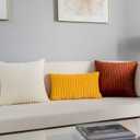 Kevin Textile Fall Pillow Covers Square Striped Corduroy Autunm Decor Couch Cushion Pillowcases for Living Room Toddler, 2 Packs, Burnt Brick (55x55 cm, 22 inch)