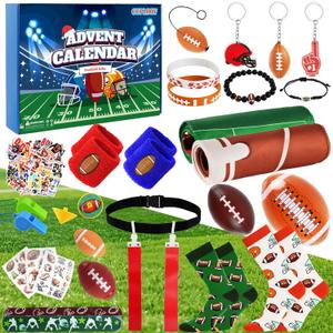 Football Advent Calendar 2025-24 Days Sports Countdown Calendar for Teens Boys Girls Rugby Sports Party Favors Gifts for Football Pans (Red Green Football)