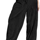 Women’s Corduroy Pants Baggy Wide Leg Pants Casual Elastic Waisted Palazzo Harem Pants with Pockets Black,S