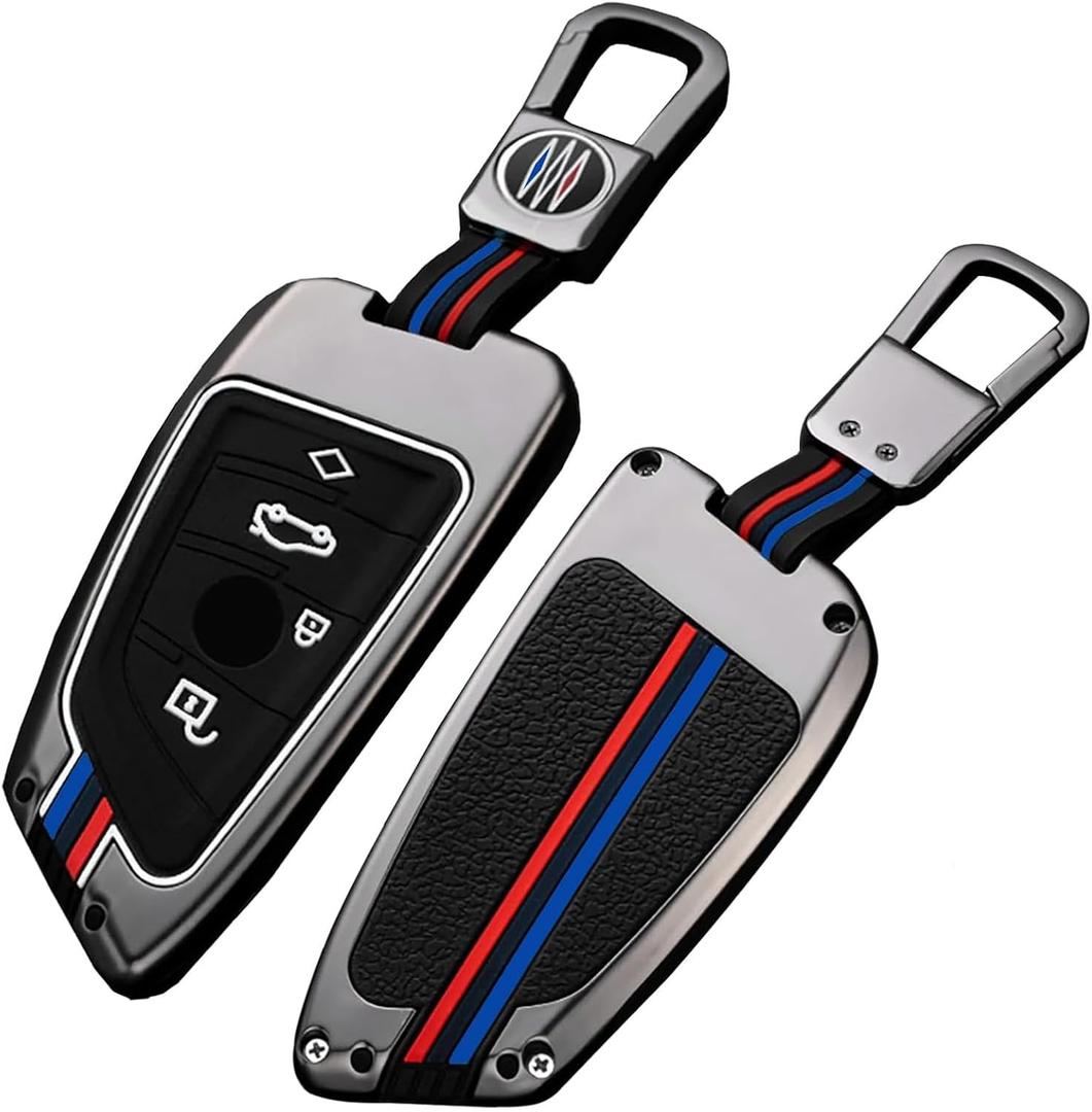 OLLEN Heavy Metal Key Fob Cover Case, Fit for BMW 2 5 6 7 Series X1 X2 X3 X5 X6 GT Series, Full Protection Key Fob Shell Case, Blade Shape, Gunmetal (1 Pcs)
