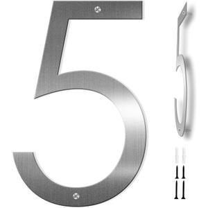 12 Inches House Numbers for Outside Modern House Address Numbers Metal Floating Home Address Sign for Outdoor from 0-9(Silver 5)