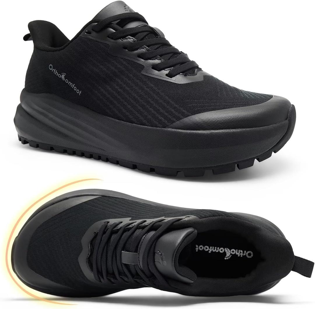 Women's Orthopedic Arch Support Wide Breathable Trail Sneakers: Comfortable Plantar Fasciitis Orthotic Neuropathy Hammer Toes Sports Shoes, Lightweight Working Driving Running Shoes Black Size 9.5
