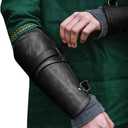 Syktkmx Gauntlet Wristband Medieval Vambrace Arm Cuff Armor Buckled Punk Gothic Faux Leather Costume Bracer (Large, 1-black)