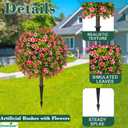 Fake Plants - 18" Wide Set of 2 Faux Boxwood Plants for Outdoor Planters, UV Resistant Artificial Topairy Ball Trees with Spike for Outdoor Decor (A - Pink Lilacs)