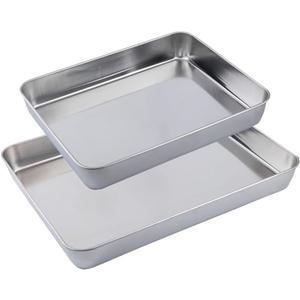 2-Pack Stainless Steel Deep Baking Pan Set (12" & 16")  Uncoated Non-Toxic Heavy Duty Sheet Pan  Roasting Pans for Lasagna, Brownies, Bread, Cakes  No Warping, Dishwasher Safe
