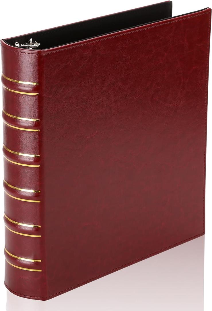 Vintage Hardback 3 Ring Binder 1.5 Inch, Professional Leather Binder 3 Ring, Three Ring Binders Fits 8.5 x 11, D Ring Binders for Photo Album, Home, School and Office Supplies- Red