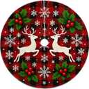 Christmas Tree Skirt 30 inch, Xmas Buffalo Plaid Reindeer Snowflake Holly Christmas Tree Skirt, Xmas Tree Skirt Ornaments for Christmas Tree, Holiday Decor Party Christmas Decorations