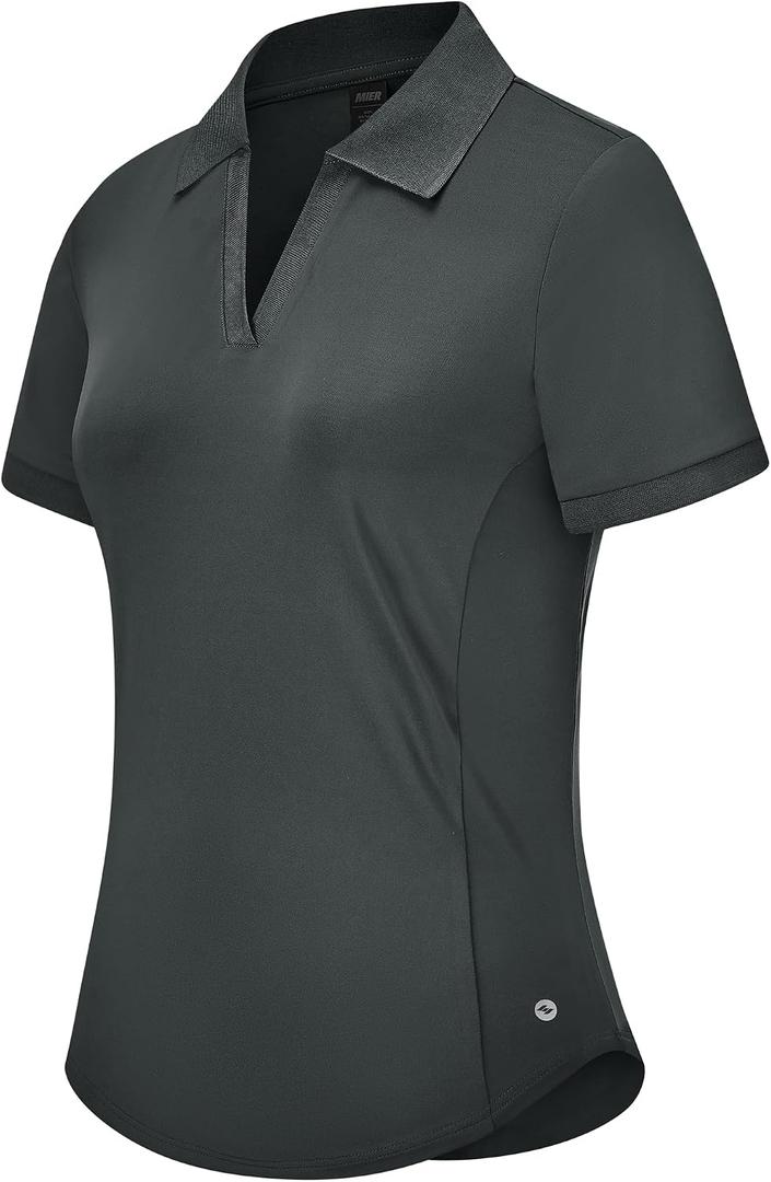 MIER Women's Golf Polo Shirts, V Neck UPF 50+ Dry Fit Tennis Tops | Quick Dry Stretch, Soft Comfortable, Princess Line Curvy Hem, Ribbed Collar for Pickleball Athletic Casual, Machine Washable (S)