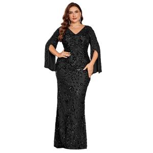 BluePlum Plus Size Formal Dresses for Women 2025, Cocktail Dresses with V-Neck and Cape Sleeve, Wedding Guest Dresses, Maxi Elegant Dress for Party, Black, Size L