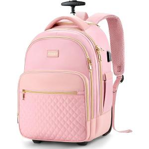 Arcoyara Small Rolling Backpack, 15.6 Inch Underseat Carry On Luggage With Wheels For Adults, Wheeled Backpack for Women, Travel Roller Bag, Pink