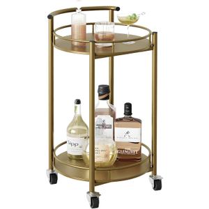 Bar Cart Gold Rolling Cart for Home,2 Tiers Bar Serving Cart Round Wine Cart with Handle, Metal Wine Rack and Casters, Serving Bar Trolley for Home Kitchen,Living Room,Christmas,New Year Bar Cart Gold Rolling Cart for Home,2 Tiers Bar Serving Cart Round Wine Cart with Handle, Metal Wine Rack and Casters, Serving Bar Trolley for Home Kitchen,Living Room,Christmas,New Year