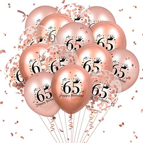 65th Birthday Balloons 18 Pcs Rose Gold Happy 65th Birthday Latex Balloons Confetti Balloons Rose Gold 65th Birthday Party Decorations for Women Men 65th Birthday Anniversary Decor Supplies 12 inch