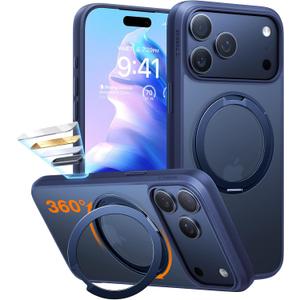 TORRAS Upgrade 360 Magnetic Stand for iPhone 17 PRO Case with Camera Control Button, Fit for MagSafe, Mil-Grade Protection, Slim Soft Edge Translucent Back for iPhone 17Pro 6.3 inch, Deep Blue