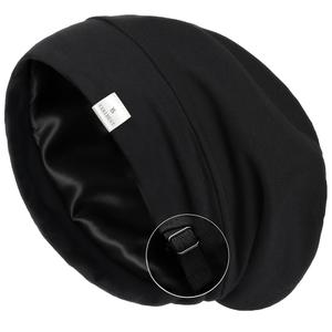 YANIBEST Slouchy Beanie Hat Satin Lined Sleep Cap Satin Bonnet Chemo Headwear Caps for Women and Men Pure Black (Medium)