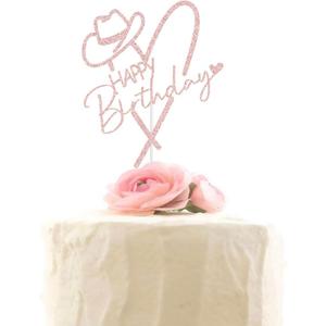 Cowgirl Happy Birthday Cake Topper, Mexican Western Birthday Cake Decorations, Fiesta Theme Girls Birthday Party Decor Supplies Pink Glitter