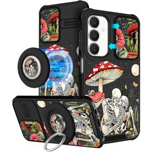 for Samsung Galaxy A25 5G Phone Case - [2in1] Women Cute Girls Phone Cover Skull Skeleton Cool Design Camera Cover Compatible with MagSafe Ring Holder Stand for Samsung A25 5G Cases 6.5