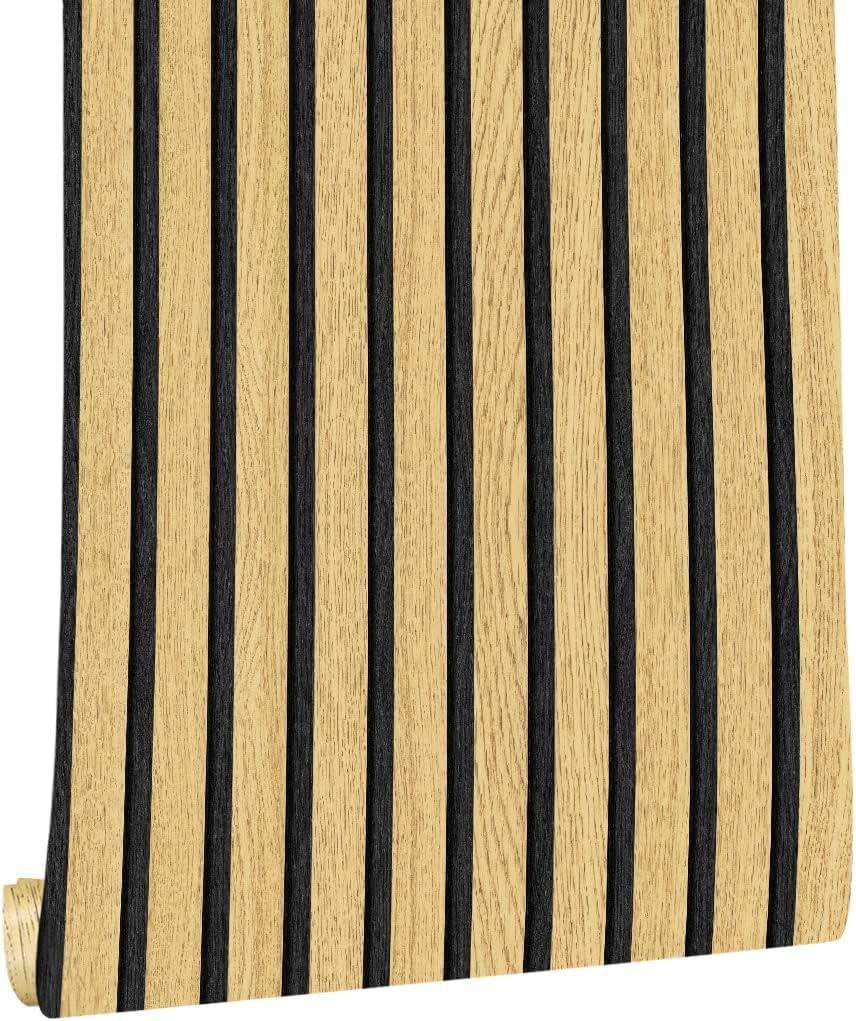Wallpaper Peel and Stick Wood Grating Stripe Self-Adhesive Wallpaper Faux Wood Contact Paper Wood Slats Self Adhesive Wall Paper PVC Vinyl Film Removable Waterproof (Wood A, 17.3" x 118")