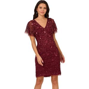 Adrianna Papell Women's Bead Mesh Dolman Sheath (Purple, M)