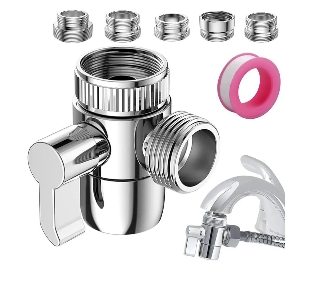 Faucet Diverter Valve with Aerator, 3-Way Diverter Valve for Hand Held Shower, Sink Faucet Splitter for Kitchen and Bathroom, with M22/M24/M26/F28/G1/2" Adapters