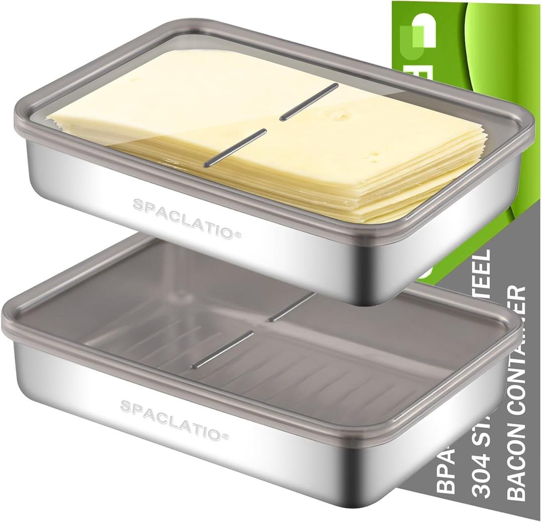 Cheese Container for Refrigerator, 2 Pack 304 Stainless Steel Airtight Deli Meat Storage Containers with Lids for Fridge, Dishwasher Safe Food Storage Containers Fridge Organizers and Storage(42 OZ)