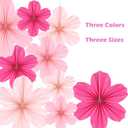 2 x Paper Flower Decorations Set, Paper Flower Ornaments Hot Pink Hanging Fan Flowers, Party Backdrop Garland for Birthday, Wedding, Baby Shower, 9 Pieces