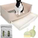 Large Rabbit Litter Box Bunny Litter Box, Potty Training for Rabbits Litter Pan with Drawer, Rabbit Bedding Toilet for Adult Guinea Pig, Ferret, Bunny and Other Animals (Brown)