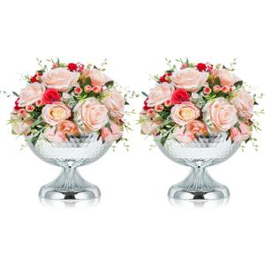 4 x Metal Urn Vases for Centerpieces - 6.3" Tall Flower Pot Planters, Wedding Table Decor, Party Reception, Home Floral Arrangement (2, Silver)