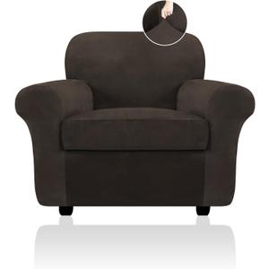 FestiCorp Sofa Cover, Velvet Couch Covers for Dogs, Stretch Sofa Slipcovers, Thick Furniture Covers for Pets, Washable Chair Cover, Armchair, Brown (Small)
