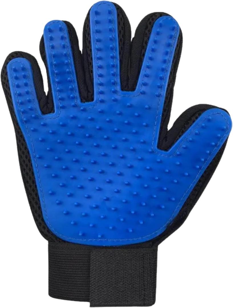 2 x Silicone Pet Grooming Glove 5-Finger Deshedding & Massage Mitt for Dogs & Cats Wet & Dry Hair Removal Glove with Adjustable Strap (Right Hand), Blue